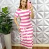 Vestido Viscolycra Listrado Mídi Com Fenda Larissa - Rosa - Milla Chic