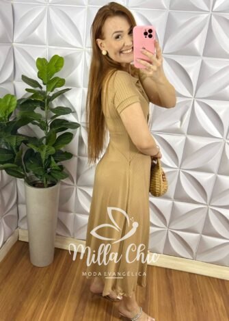 Milla Chic - millachic com br vestido viscose canelada com gola polo valencia nude 4 Vestido Viscose Canelada Com Gola Polo Valência - Nude - Milla Chic