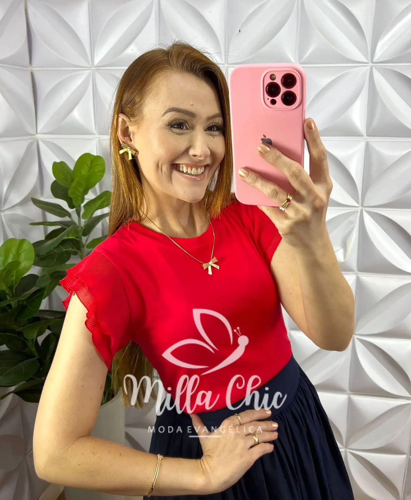 Blusa Malha De Algodão Manga De Chiffon Evelyn – Vermelha – Milla Chic Blusa Malha De Algodão Manga De Chiffon Evelyn - Vermelha - Milla Chic