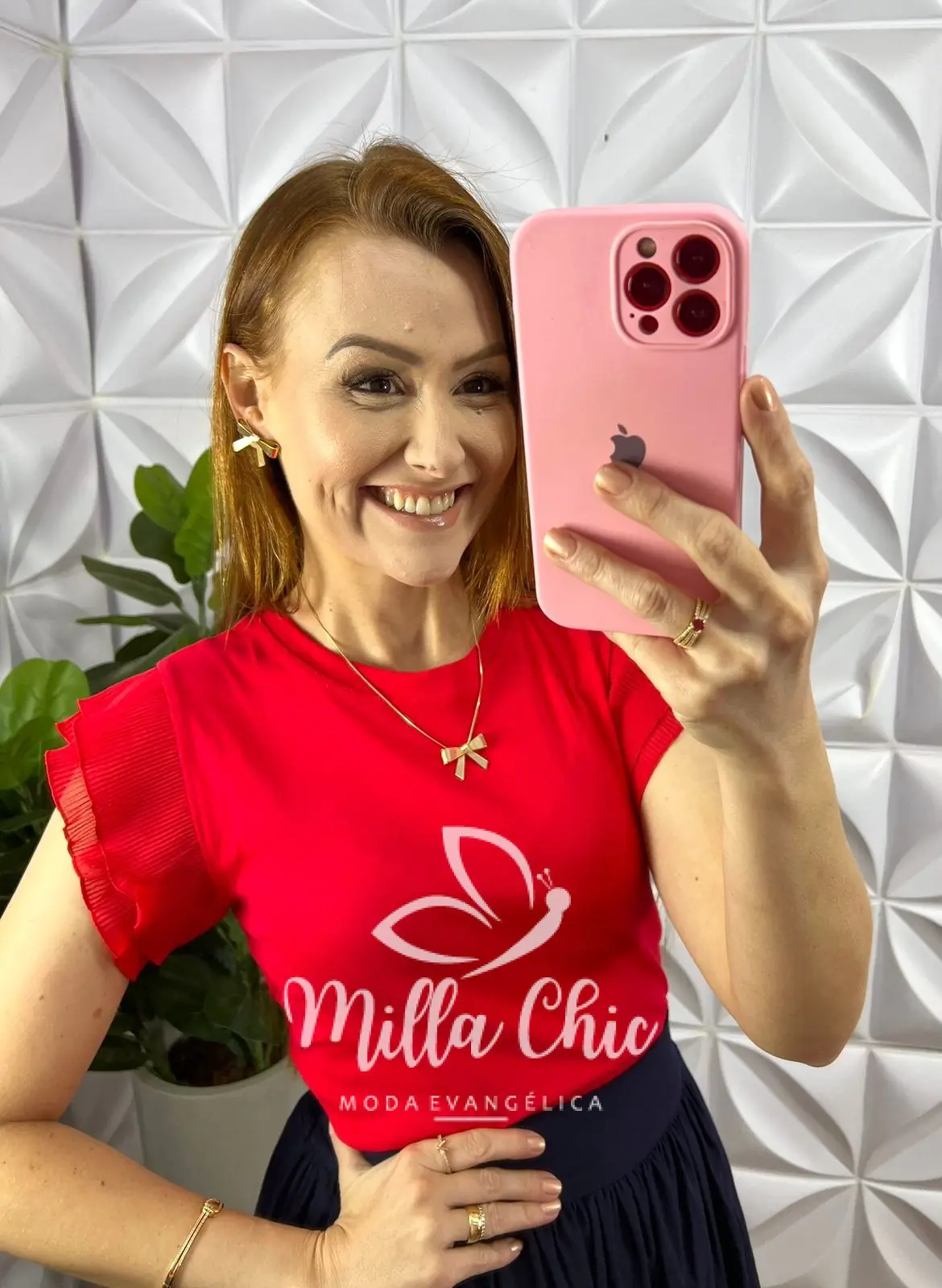 Blusa Malha De Algodão Manga De Chiffon Evelyn – Vermelha – Milla Chic Blusa Malha De Algodão Manga De Chiffon Evelyn - Vermelha - Milla Chic