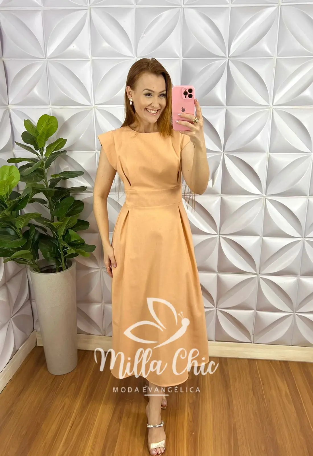 Vestido Linhão Mídi Com Pregas E Lastex Luna – Pêssego – Milla Chic Vestido Linhão Mídi Com Pregas E Lastex Luna - Pêssego - Milla Chic
