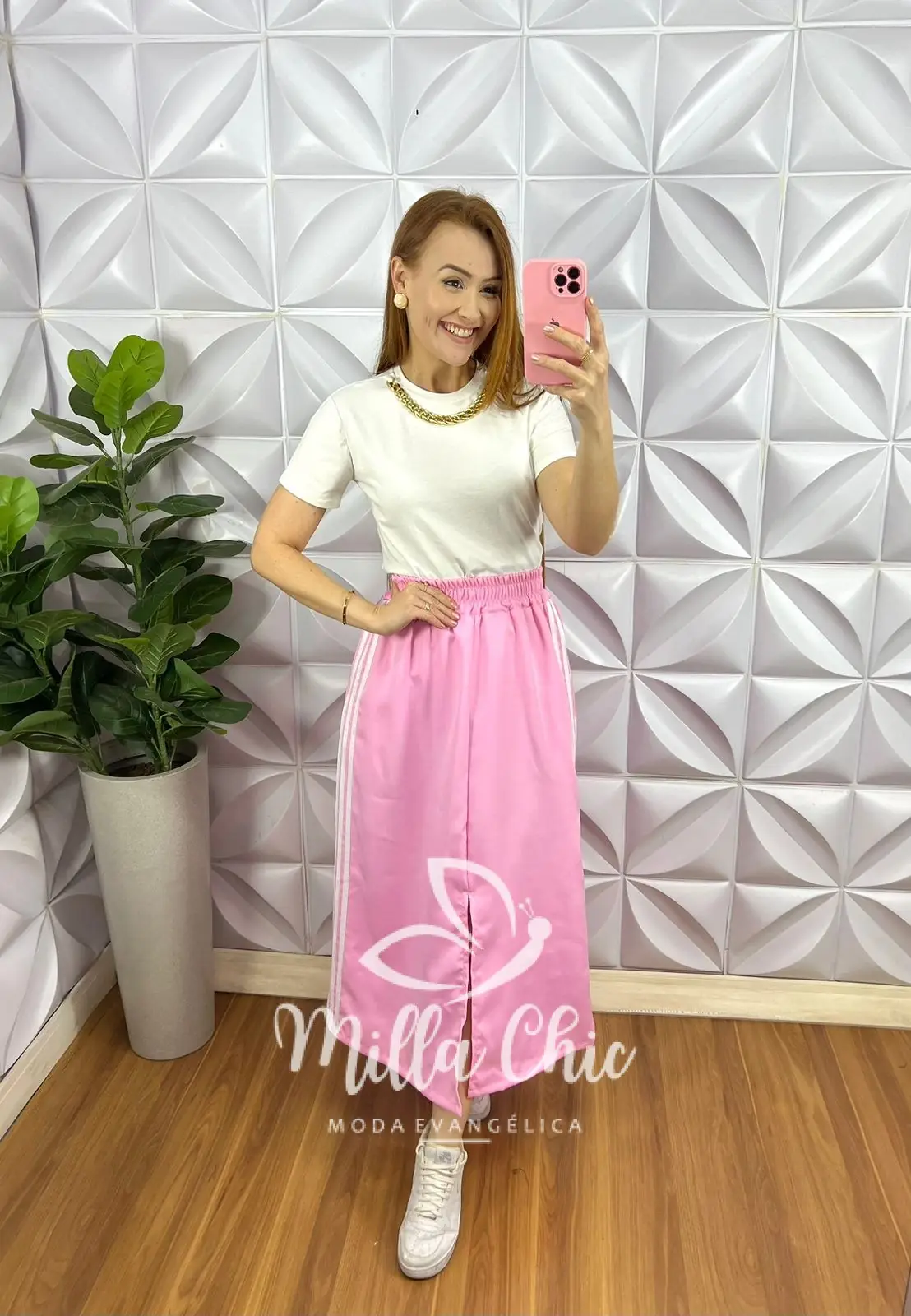 Saia Crepe Alfaiataria Longo Com Fenda Frontal Adele – Rosa – Milla Chic Saia Crepe Alfaiataria Longo Com Fenda Frontal Adele - Rosa - Milla Chic