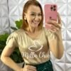 Blusa Cetim Com Drapeados No Ombro Debora - Capuchino - Milla Chic