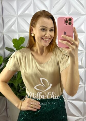 Blusa Cetim Com Drapeados No Ombro Debora - Capuchino - Milla Chic