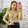 Blusa Cetim Manga Copinho Gola Alta Drapeada Debora - Capuchino - Milla Chic