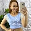 Blusa Crepe Acetinado Manga Muscle Com Bordado Amélia - Azul - Milla Chic
