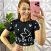 Blusa Tricot Modal Com Bordados Flora - Preto - Milla Chic