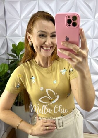 Blusa Tricot Modal Com Bordados Flora - Preto - Milla Chic