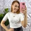Blusa Tricot Modal Com Botoes Dourados No Ombro Marcele - Branco - Milla Chic