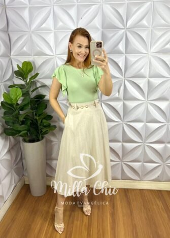 Blusa Tricot Modal Com Manga Babadinho Ketelyn - Menta - Milla Chic