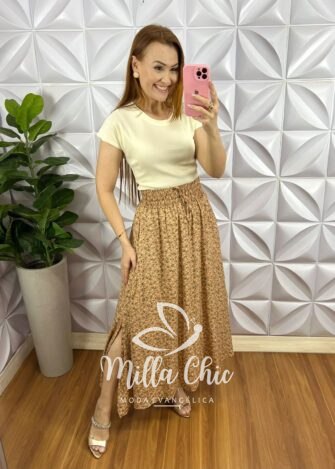 Blusa Tricot Modal Com Manga Musclee Roberta - Areia - Milla Chic