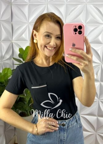Blusa Viscolycra Com Aplicação de Strass Geysa - Preta - Milla Chic