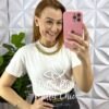 Blusa Viscolycra Com Colar Dourado Ana Beatriz - Branca - Milla Chic