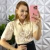 Camisa Laise Botões Funcionais Manga Princesa Jessie - Areia - Milla Chic