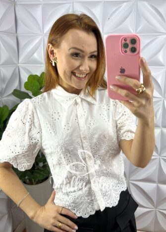 Camisa Laise Botões Funcionais Manga Princesa Jessie - Branco - Milla Chic