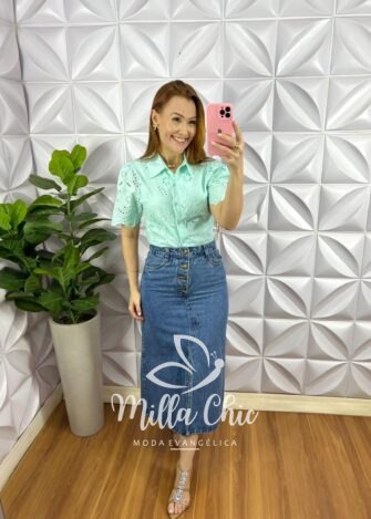 Camisa Laise Botões Funcionais Manga Princesa Jessie - Verde - Milla Chic
