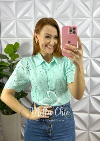 Camisa Laise Botões Funcionais Manga Princesa Jessie - Verde - Milla Chic