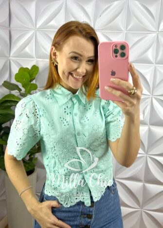 Camisa Laise Botões Funcionais Manga Princesa Jessie - Verde - Milla Chic
