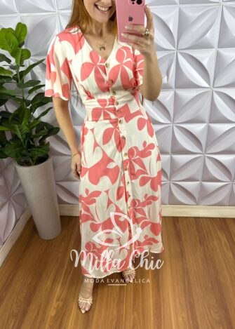 Chemise Viscolinho Com Botões Tartaruga Elise - Areia e Rosa - Milla Chic