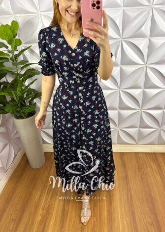 Chemise Viscolinho Com Botões Tartaruga Elise - Azul - Milla Chic