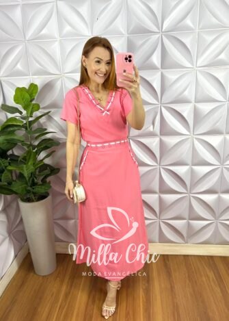 Conjunto Alfaiataria Marrant Com Detalhe Em Viés Mídi kelita - Rosa - Milla Chic