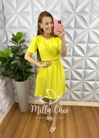 Conjunto Tecido Dunna Com Saia Godê Milena - Manteiga - Milla Chic