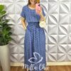 Conjunto Viscolinho Blusa Soltinha E Saia Com Lastex Sharon - Azul - Milla Chic