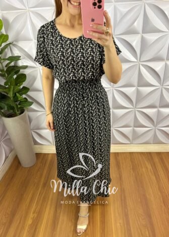 Conjunto Viscolinho Blusa Soltinha E Saia Com Lastex Sharon - Azul - Milla Chic