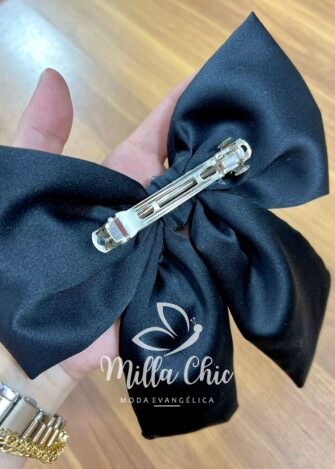 Laço Grande De Cetim Com Strass Karen - Preto - Milla Chic