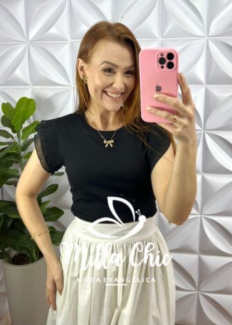 Saia Cambraia Linho Algodão Mídi Pala Na Cintura Barbie - Cru - Milla Chic