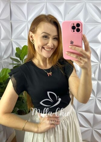 Saia Cambraia Linho Algodão Mídi Pala Na Cintura Barbie - Areia - Milla Chic