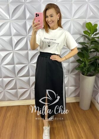 Saia Crepe Alfaiataria Longo Com Fenda Frontal Adele - Preta - Milla Chic