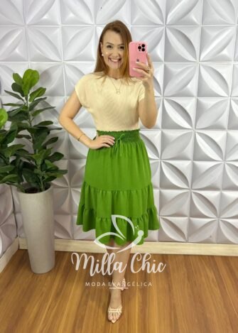 Saia Dunna Com Lastex Na Cintura Amara - Verde - Milla Chic