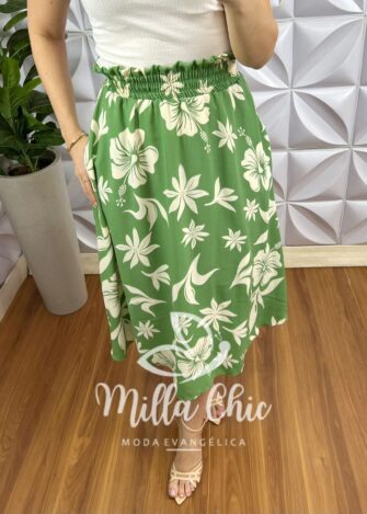 Saia Dunna Com Lastex Na Cintura Estampada Anastácia - Verde - Milla Chic