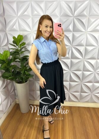 Saia Dunna Com Lastex Na Cintura Lisa Anastácia - Preta - Milla Chic