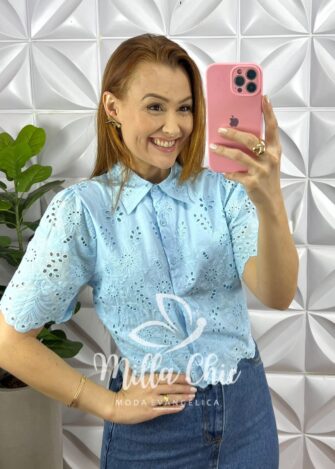 Saia Jeans Com Fendas Frontal Mídi Naiana - Jeans - Milla Chic