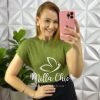 Saia Linho Com Pregas E Botão Raniele - Preta - Milla Chic