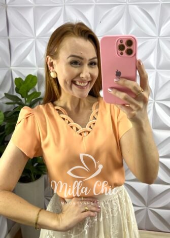 Saia Na Renda Mídi Toda Forrada Caimento Godê Layla - Creme - Milla Chic
