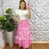 Saia Sarja Longa Pala Na Cintura e Zíper Tália - Rosa - Milla Chic