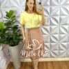 Saia Viscolinho Maquinetado Com Cinto de Cordao Melissa - Nude - Milla Chic