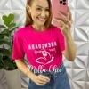 Tshirt De Malha de Algodão Com Frase Silcada Abençoada - Pink - Milla Chic