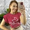 Tshirt Viscolycra Manga Muscle Listrada Maraisa - Vermelho - Milla Chic
