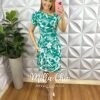 Vestido Alfaiataria Com Barra Plissada Estampado Georgina - Verde e Branco - Milla Chic