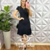 Vestido Alfaiataria Com Barra Plissada Georgina - Preto - Milla Chic
