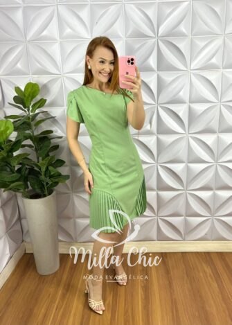 Vestido Alfaiataria Com Barra Plissada Georgina - Verde - Milla Chic