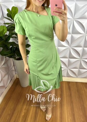 Vestido Alfaiataria Com Barra Plissada Georgina - Verde - Milla Chic