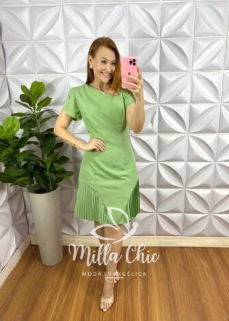 Vestido Alfaiataria Com Barra Plissada Georgina - Verde - Milla Chic