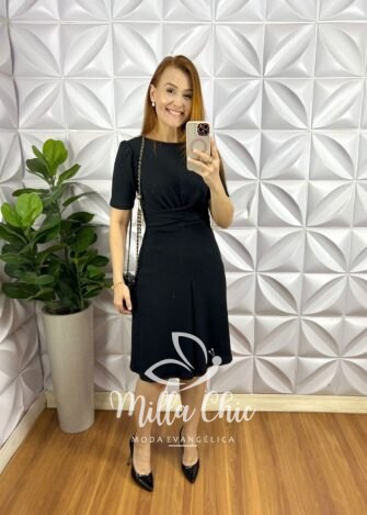 Vestido Anarruga Com Torção No Busto Lanna - Preto - Milla Chic