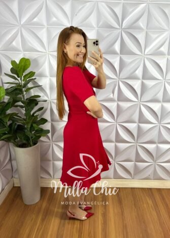 Vestido Anarruga Com Torção No Busto Lanna - Vermelho - Milla Chic