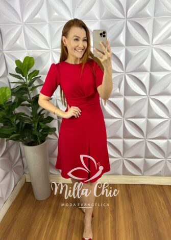 Vestido Anarruga Com Torção No Busto Lanna - Vermelho - Milla Chic